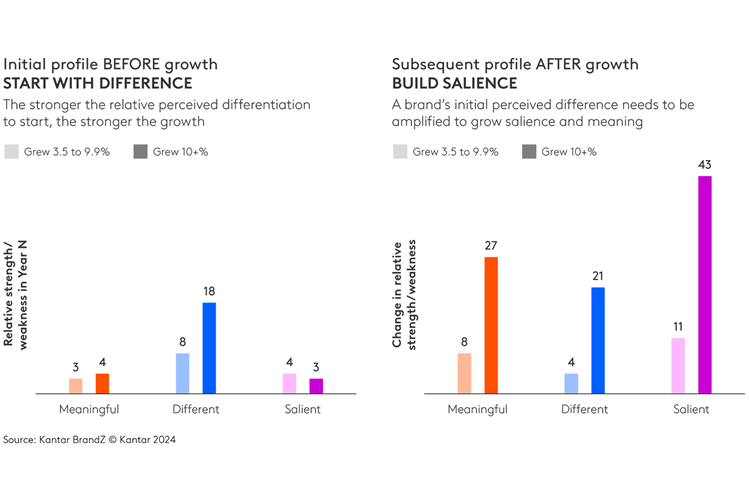 Strong growth often starts with strong perceived differentiation. Subsequently that difference is leveraged into increased salience and meaning. 